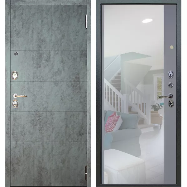 Шумоизоляционная дверь Люкс 3к 2П Агат Темный бетон внутри Магнум с зеркалом сил маус