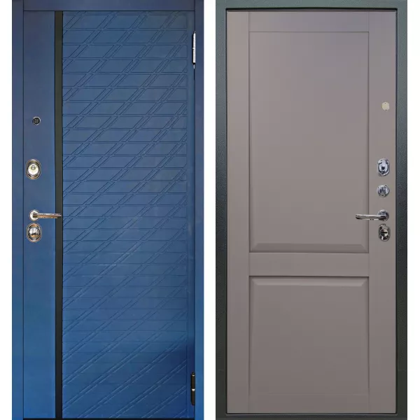 Шумоизоляционная дверь Люкс 3к 2П Тори синий софт внутри тревор серый бархат