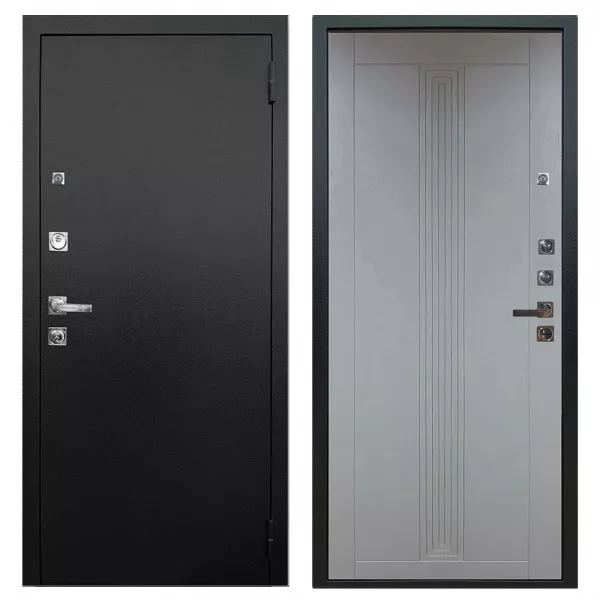 Входная дверь Люкс ПРО 3К Черный шелк | Вертикаль Роял Вуд Серый