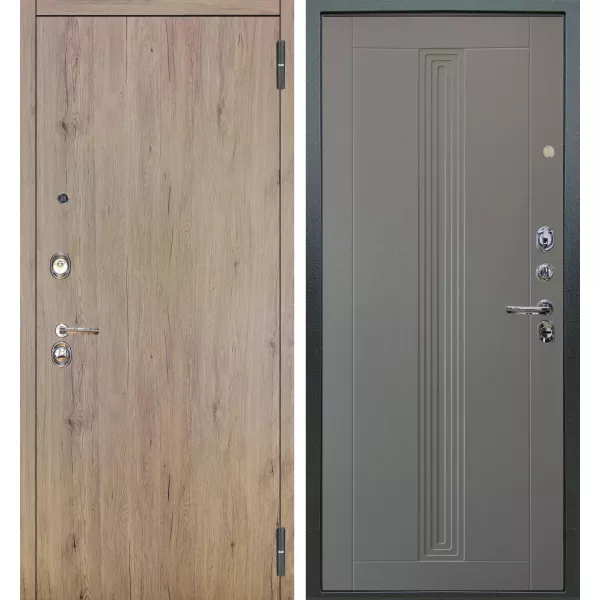 Шумоизоляционная дверь Люкс 3к 2П Рустик соломенный внутри Внутри вертикаль роял вуд серый