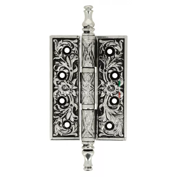 Дверная петля Extreza 6110 универсальная латунная 102x76x4 натуральное полированное серебро + черный F24 (1 шт)