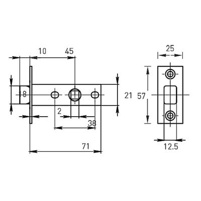 Защёлка межкомнатная LA 6-45 B, золото блестящее, металлический язычок