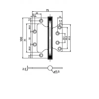 Петля накладная без врезки B020-U 100X75X2.5-2BB-1CM (кофе)