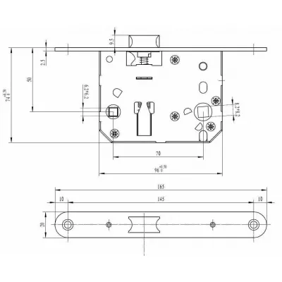 Защёлка сантехническая с пластиковым язычком PLAST50/70 CHROME (хром блестящий)