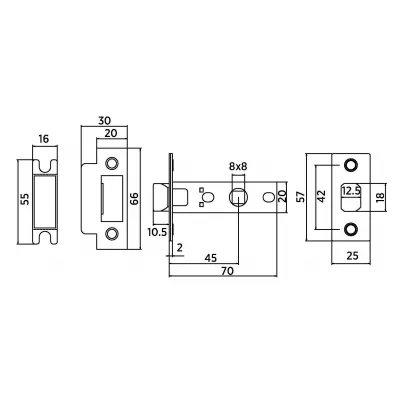 Защёлка межкомнатная BUSSARE L6-45 PLAST B.NICKEL (черный никель, пластиковый язычок)