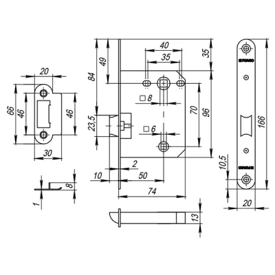 Защелка врезная PLASTP82-50 (P82-50) CP хром