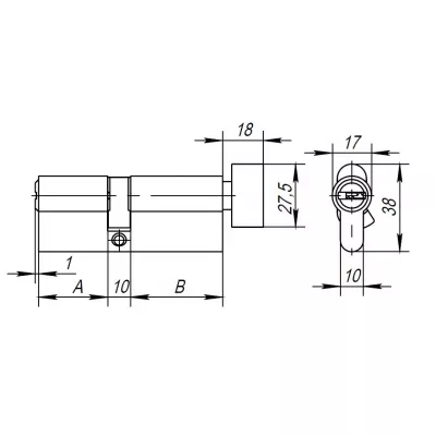 Цилиндровый механизм (AX202/110) AX2002Knob110 (50+10+50) CP хром с вертушкой