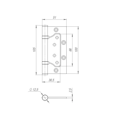 Петля из нержавейки универсальная без врезки 500-2BB 100x2,5 (INOX 304)