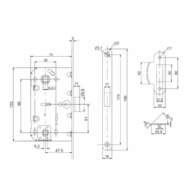 Защелка врезная LM/PL96WC-50/BL SN (мат.никель)